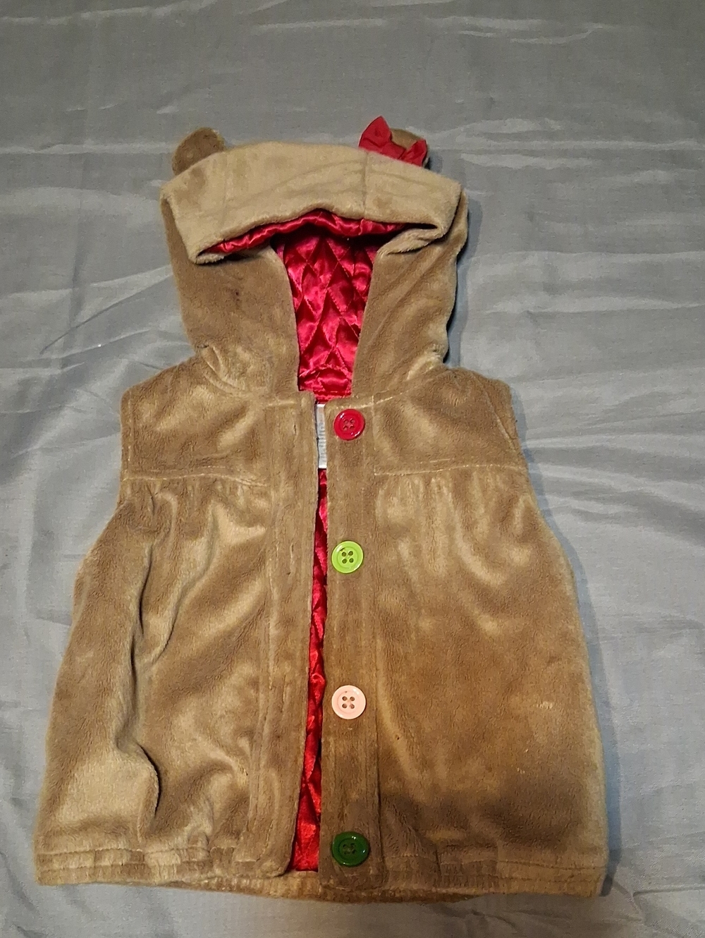 Gymboree Brown Plush Hooded Vest with Red Quilted Lining